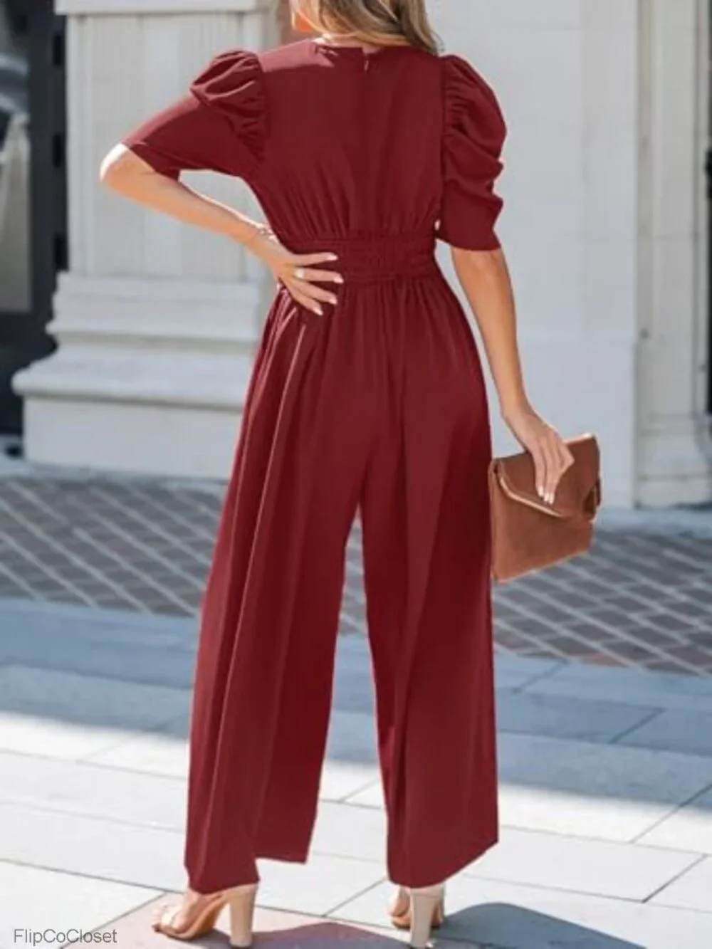CUPSHE Women's Maxi Jumpsuit V Neck Half Sleeves Wide Leg Pockets Casual One